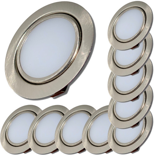 10 Stück - Flache LED Möbel Einbauleuchte Milena 12V - 3W - Mit 2 x LED Trafo und Verteiler
