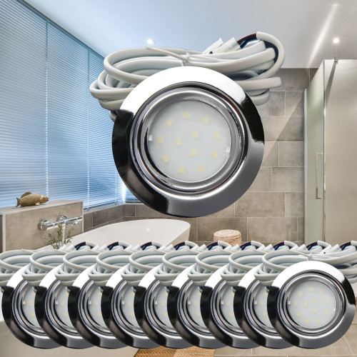 10 Stück - Flache LED Möbel Einbauleuchte New Lina 12V - 2W - 2 x LED Trafo und Verteiler