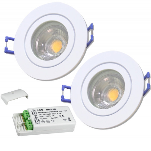 2er Set = 12Volt Bad Einbaustrahler Marina | IP44 | 5W | MCOB LED | inklusive LED Trafo 12Watt