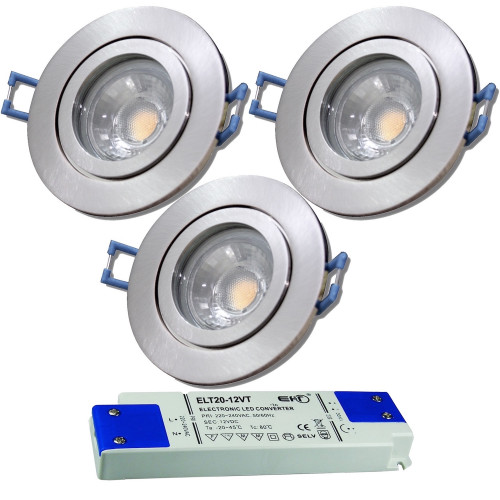 3er Set = 12Volt Bad Einbaustrahler Marina | IP44 | 5W | MCOB LED | inklusive LED Trafo 20Watt