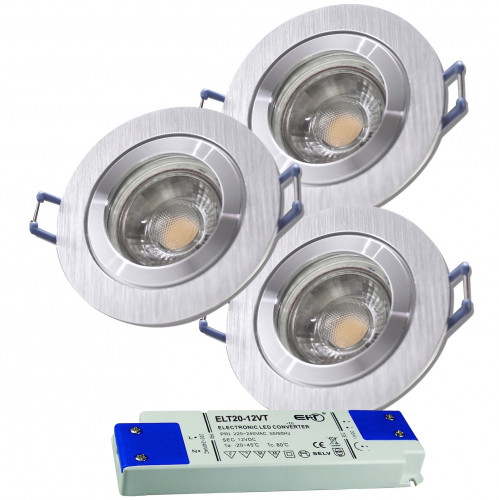 3er Set = 12Volt Bad Einbaustrahler Marina | IP44 | 5W | MCOB LED | inklusive LED Trafo 20Watt