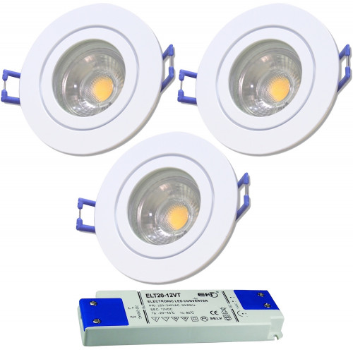 3er Set = 12Volt Bad Einbaustrahler Marina | IP44 | 5W | MCOB LED | inklusive LED Trafo 20Watt