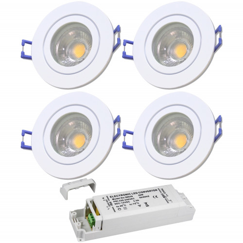 4er Set = 12Volt Bad Einbaustrahler Marina | IP44 | 5W | MCOB LED | inklusive LED Trafo 30Watt
