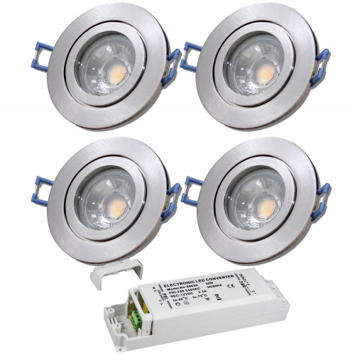 4er Set = 12Volt Bad Einbaustrahler Marina | IP44 | 5W | MCOB LED | inklusive LED Trafo 30Watt