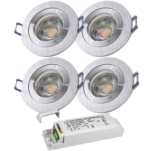 4er Set = 12Volt Bad Einbaustrahler Marina | IP44 | 5W | MCOB LED | inklusive LED Trafo 30Watt