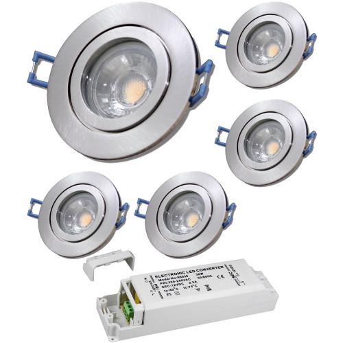 5er Set = 12Volt Bad Einbaustrahler Marina | IP44 | 5W | MCOB LED | inklusive LED Trafo 30Watt