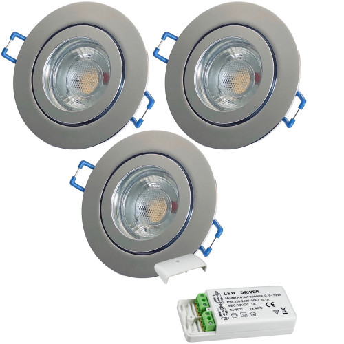 3er Set = 12Volt Bad Einbaustrahler Marina | IP44 | 3W | MCOB LED | inklusive LED Trafo 12Watt