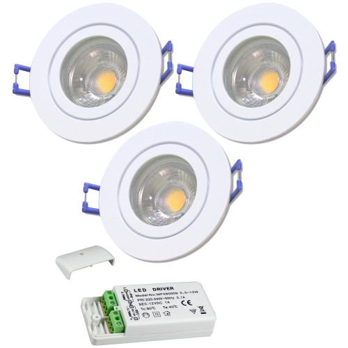 3er Set = 12Volt Bad Einbaustrahler Marina | IP44 | 3W | MCOB LED | inklusive LED Trafo 12Watt