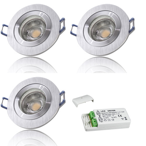 3er Set = 12Volt Bad Einbaustrahler Marina | IP44 | 3W | MCOB LED | inklusive LED Trafo 12Watt