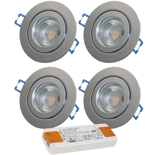 4er Set = 12Volt Bad Einbaustrahler Marina | IP44 | 3W | MCOB LED | inklusive LED Trafo 15Watt