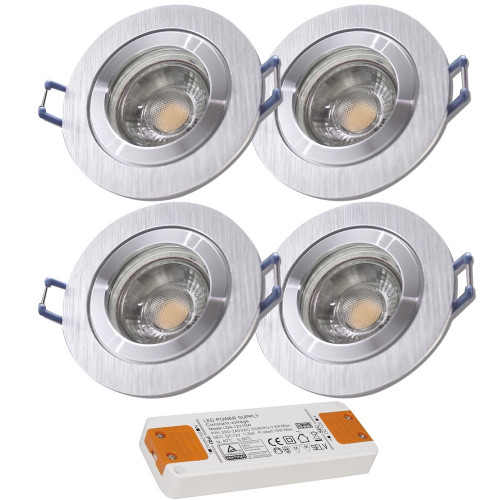 4er Set = 12Volt Bad Einbaustrahler Marina | IP44 | 3W | MCOB LED | inklusive LED Trafo 15Watt