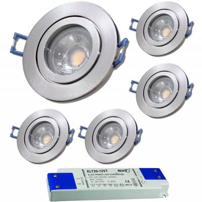 5er Set = 12Volt Bad Einbaustrahler Marina | IP44 | 3W | MCOB LED | inklusive LED Trafo 20Watt