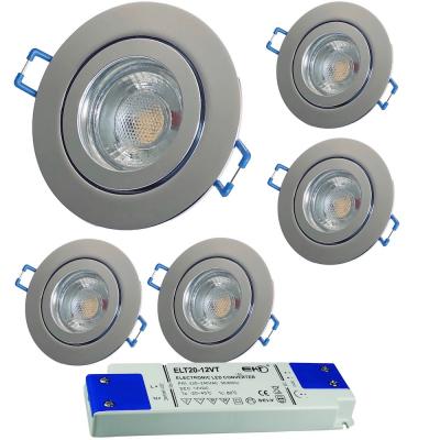 5er Set = 12Volt Bad Einbaustrahler Marina | IP44 | 3W | MCOB LED | inklusive LED Trafo 20Watt