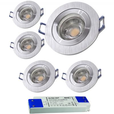 5er Set = 12Volt Bad Einbaustrahler Marina | IP44 | 3W | MCOB LED | inklusive LED Trafo 20Watt
