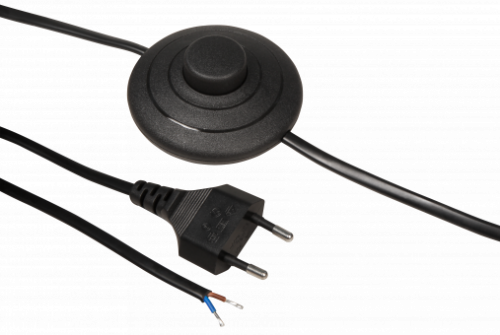 230Volt Zuleitung mit Eurostecker - 1.5m - Schwarz - 2 x 0,75 mm2 - H03 VVh2-F mit Trittschalter