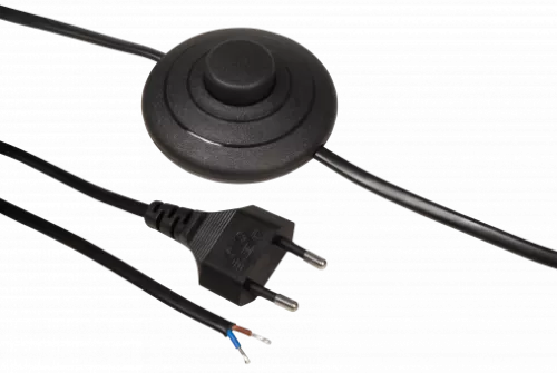 230Volt Zuleitung mit Eurostecker - 1.5m - Schwarz - 2 x 0,75 mm2 - H03 VVh2-F mit Trittschalter