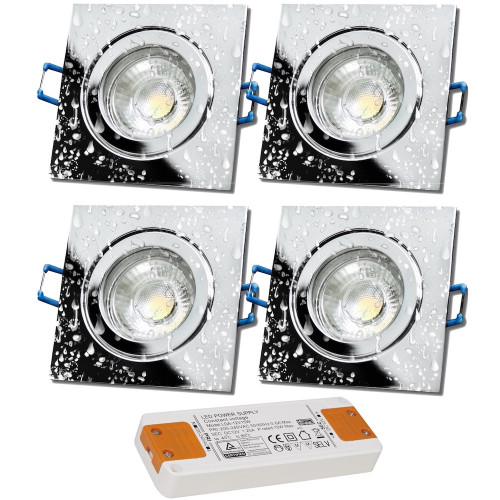 4er Set = 12Volt Bad Einbaustrahler Marin | IP44 | 3W | MCOB LED | inklusive LED Trafo 15Watt