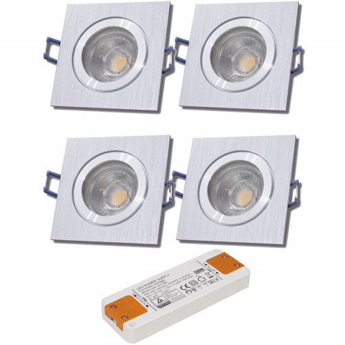 4er Set = 12Volt Bad Einbaustrahler Marin | IP44 | 3W | MCOB LED | inklusive LED Trafo 15Watt