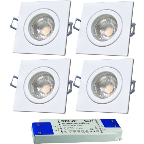 4er Set = 12Volt Bad Einbaustrahler Marin | IP44 | 3W | MCOB LED | inklusive LED Trafo 15Watt