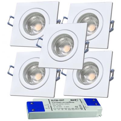 5er Set = 12Volt Bad Einbaustrahler Marin | IP44 | 3W | MCOB LED | inklusive LED Trafo 20Watt