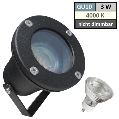 3Watt - IP65 LED Boden Einbaustrahler | Aufbaustrahler | 230Volt | Schwarz