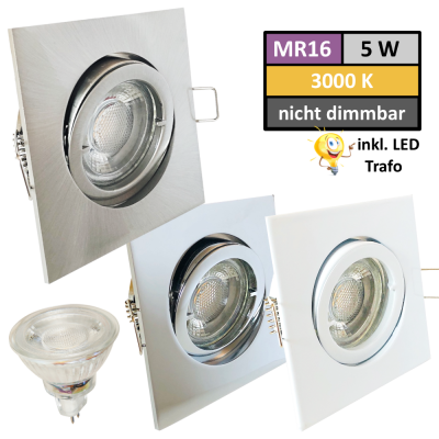 12Volt MCOB LED Einbaustrahler Dario | 3Watt | Gu5.3 Sockel | MR16 Fassung | Mit LED Trafo