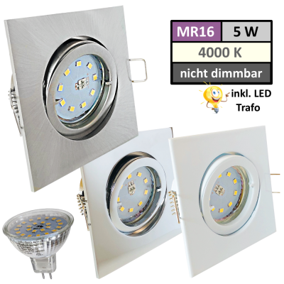 12Volt LED Einbaustrahler Dario | 5Watt | Gu5.3 Sockel | MR16 Fassung | Mit LED Transformator