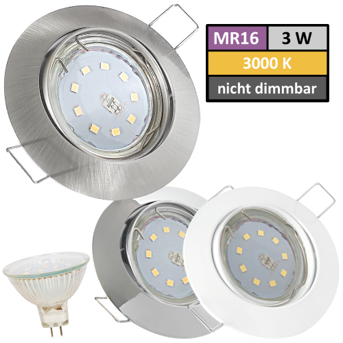 12Volt LED Einbaustrahler Jan | 3Watt | Gu5.3 Sockel | MR16 Fassung | Mit LED Transformator