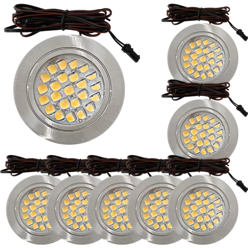 8 Stück Flache LED Möbel Einbaustrahler Mira - 12V - 2,4W - Loch 58 - 60mm