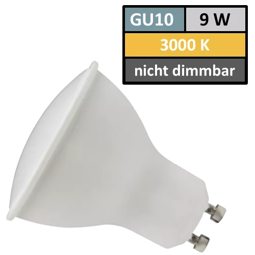 SMD LED Leuchtmittel 230Volt - 9Watt - WARMWEISS 3000Kelvin - 120° Abstrahlwinkel - Sockel Gu10