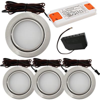 4 Stück - Flache LED Möbel Einbauleuchte Milena 12V - 3W - Mit LED Trafo und Verteiler