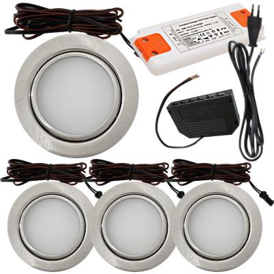 4 Stück - Flache LED Möbel Einbauleuchte Milena 12V - 3W - Mit LED Trafo und 230Volt Zuleitung mit Stecker