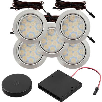 5er Set Flache LED Möbel Einbauspots Lina 12V - 3W - mit Dimmer und Fernbedienung