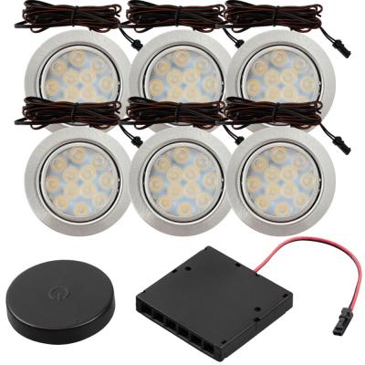 6er Set Flache LED Möbel Einbauspots Lina 12V - 3W - mit Dimmer und Fernbedienung