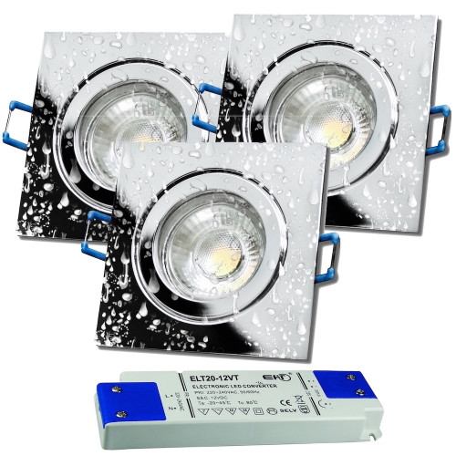 3er Set = 12Volt Bad Einbaustrahler Marin | IP44 | 5W | MCOB LED | inklusive LED Trafo 20Watt