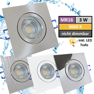 12Volt Bad Einbaustrahler Marin / IP44 / 3W / MCOB LED / Eckig / inklusive LED Treiber