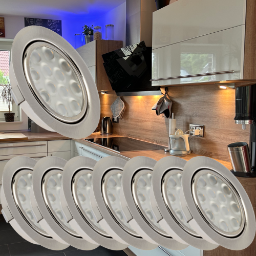 8 Stück LED Möbel Einbauleuchten 12V | 3W | Einbautiefe 12mm | Loch = 55 - 60 mm