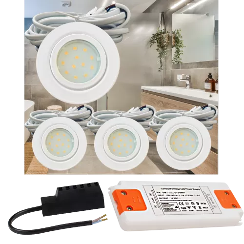 4er Set | Flache LED Möbel Einbauspots New Lina | 12V | 2W | LED Trafo | 72mm
