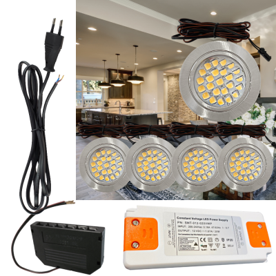 5 Stück Flache LED Möbel Einbaustrahler Mira - 12V - 2,4W - 230V Zuleitung mit Stecker