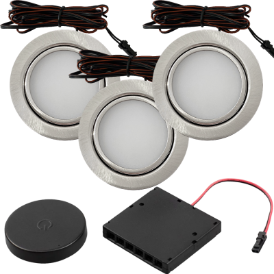 3er Set Flache LED Möbel Einbauspots Milena 12V - 3W - mit Dimmer und Fernbedienung