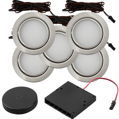 5er Set Flache LED Möbel Einbauspots Milena 12V - 3W - mit Dimmer und Fernbedienung