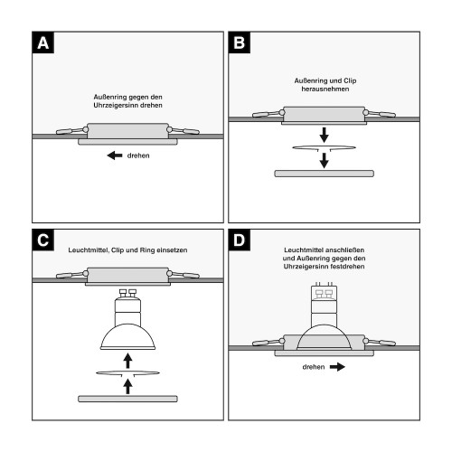 85mm IP44 LED Bad Einbauspots | 230V | 5W | Loch = 60 - 70mm | Milchglas