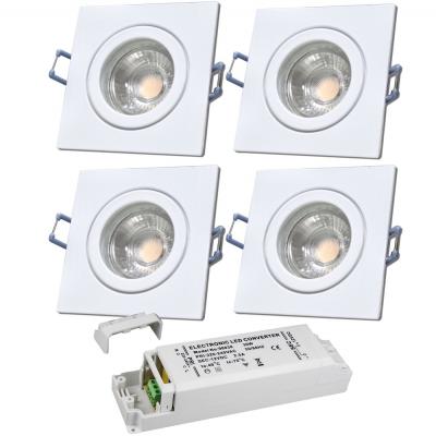 4er Set = 12Volt Bad Einbaustrahler Marin | IP44 | 5W | MCOB LED | inklusive LED Trafo 36Watt