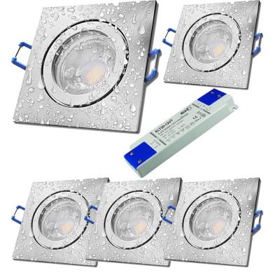 5er Set = 12Volt Bad Einbaustrahler Marin | IP44 | 5W | MCOB LED | inklusive LED Trafo 36Watt
