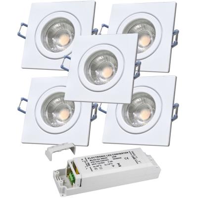 5er Set = 12Volt Bad Einbaustrahler Marin | IP44 | 5W | MCOB LED | inklusive LED Trafo 36Watt