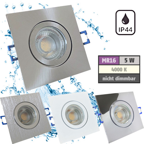 12Volt Bad Einbaustrahler Marin / IP44 / 5W / MCOB LED / Eckig / inklusive LED Treiber