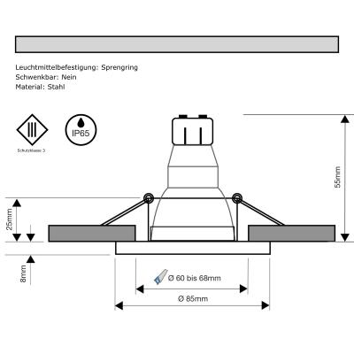 7Watt IP65 LED Badezimmer Einbauleuchte Aqua65 230V