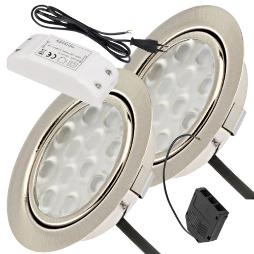 2er Set / Flache LED Einbauspots Lina / 12Volt / 3W / LED Trafo / 230V Netzkabel für schaltbare Steckdosen