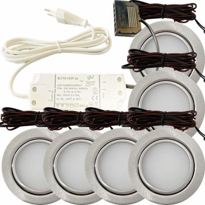6er Set / Flache LED Einbauspots Milena / 12Volt / 3W / Kabelbaum / Stecker/ Verteilerleiste / LED Trafo vormontiert