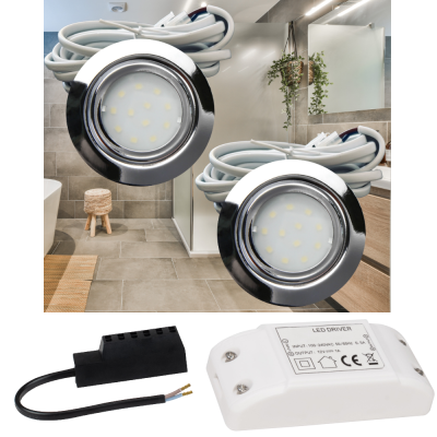 3er Set | Flache LED Einbauspots New Lina | 12V | 2W | LED Trafo und Funk-Dimmer